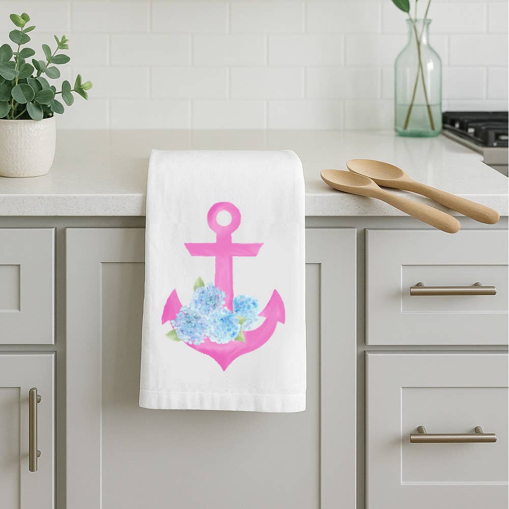 Tea Towel - Pink Anchor with Hydrangeas