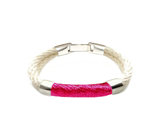 BRACELET - Nautical Rope, Nantucket Style - Hot Pink: Gold - Medium