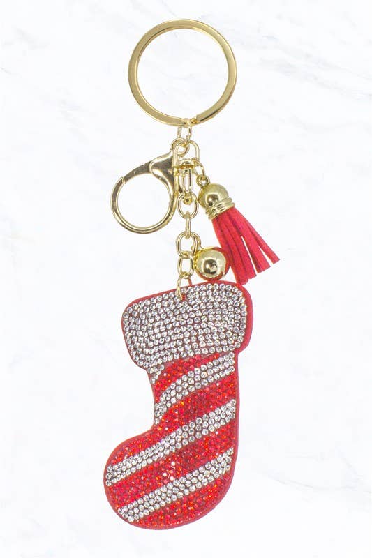 Glittering Christmas Sock Cushion Keychain