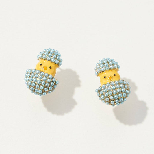 Colorful Easter Bunny Post Earrings: Blue