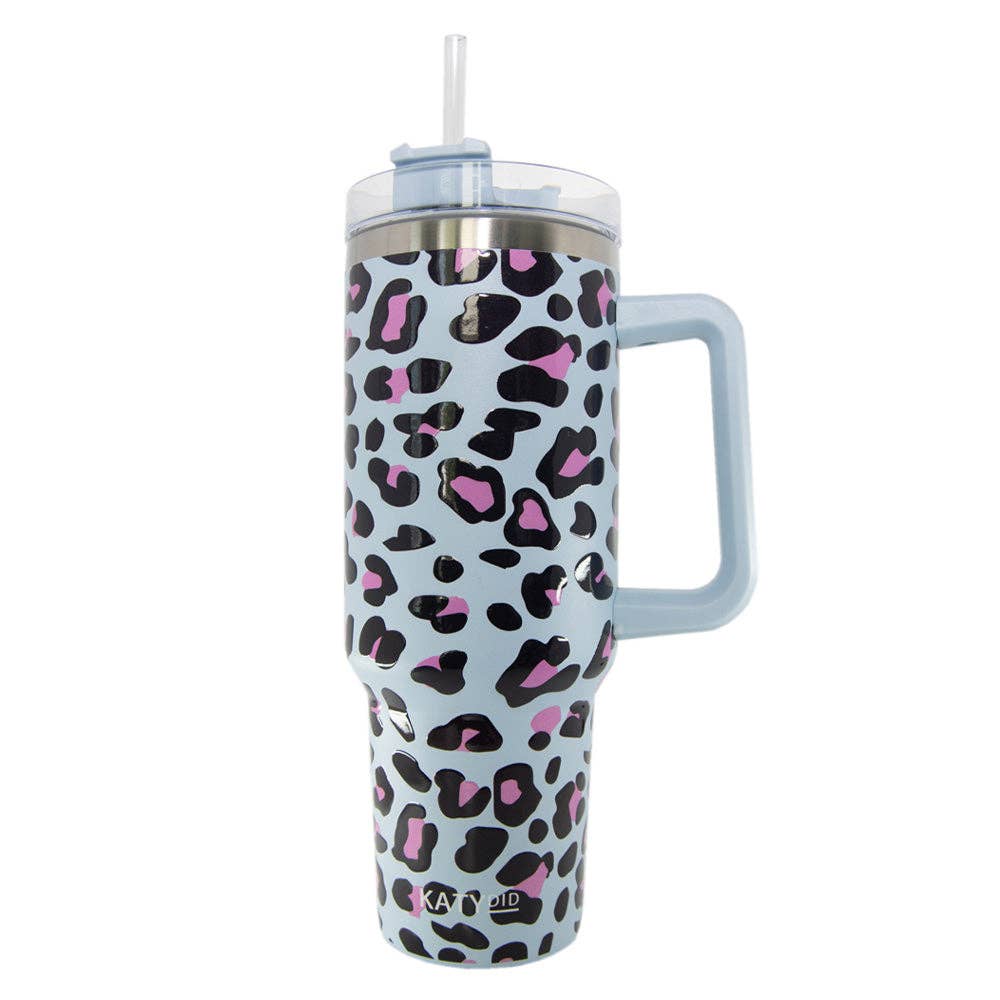 Blue Leopard Tumbler Cup with Handle: Light Blue