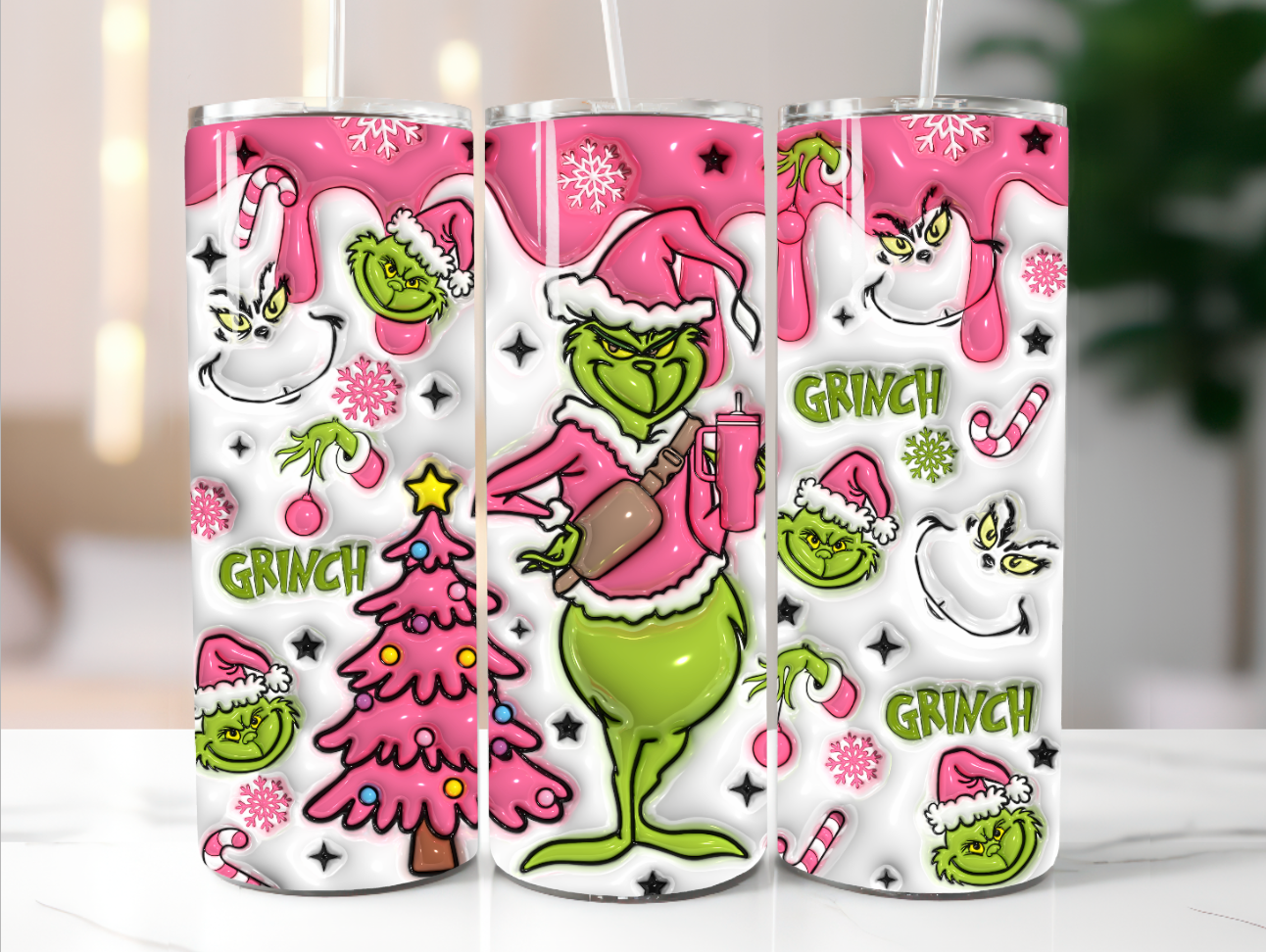 Grinch Tumbler, Green and Pink Christmas 20oz 3D Tumbler