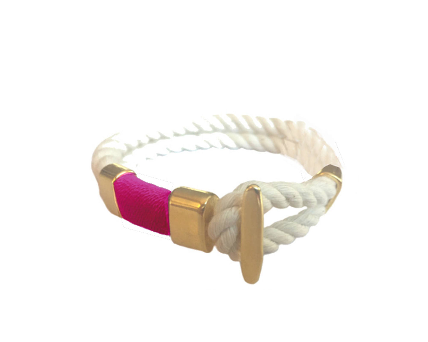 BRACELET - Nautical Rope, Mariner Style - Hot Pink: Silver - Medium