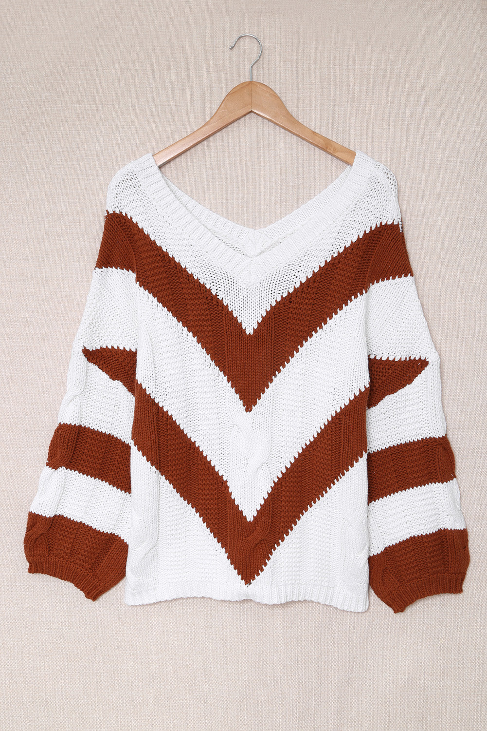 Woven Right Chevron Cable-Knit V-Neck Tunic Sweater