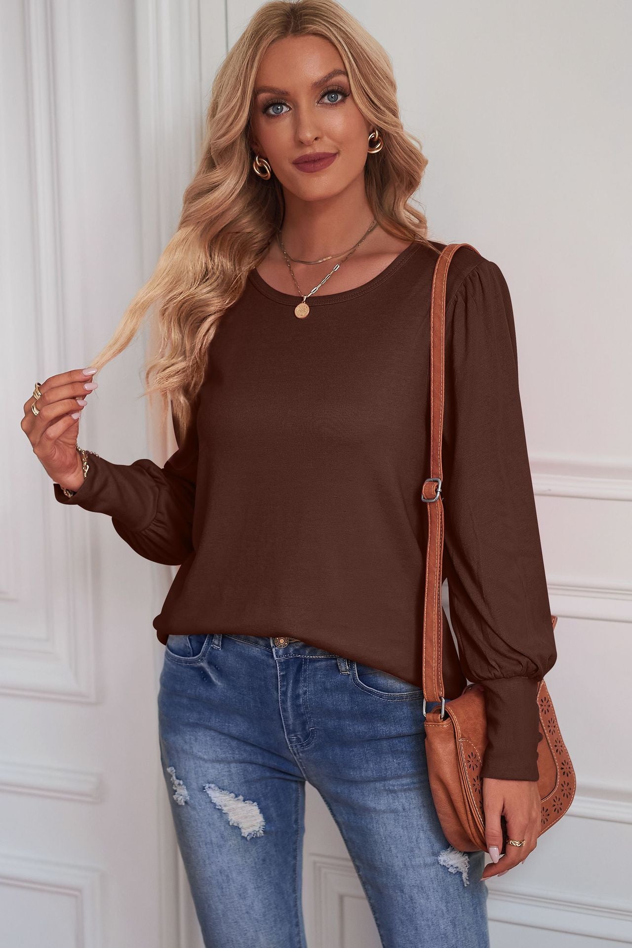 Round Neck Puff Sleeve T-Shirt