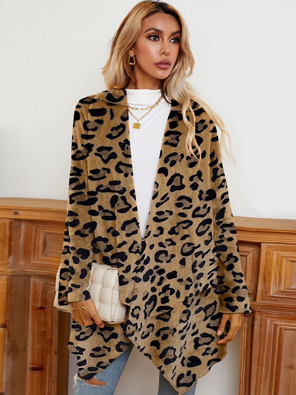 Leopard Long Sleeve Open Front Cardigan