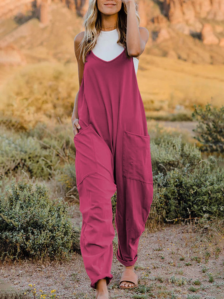 Full Size Sleeveless V-Neck Pocketed Jumpsuit