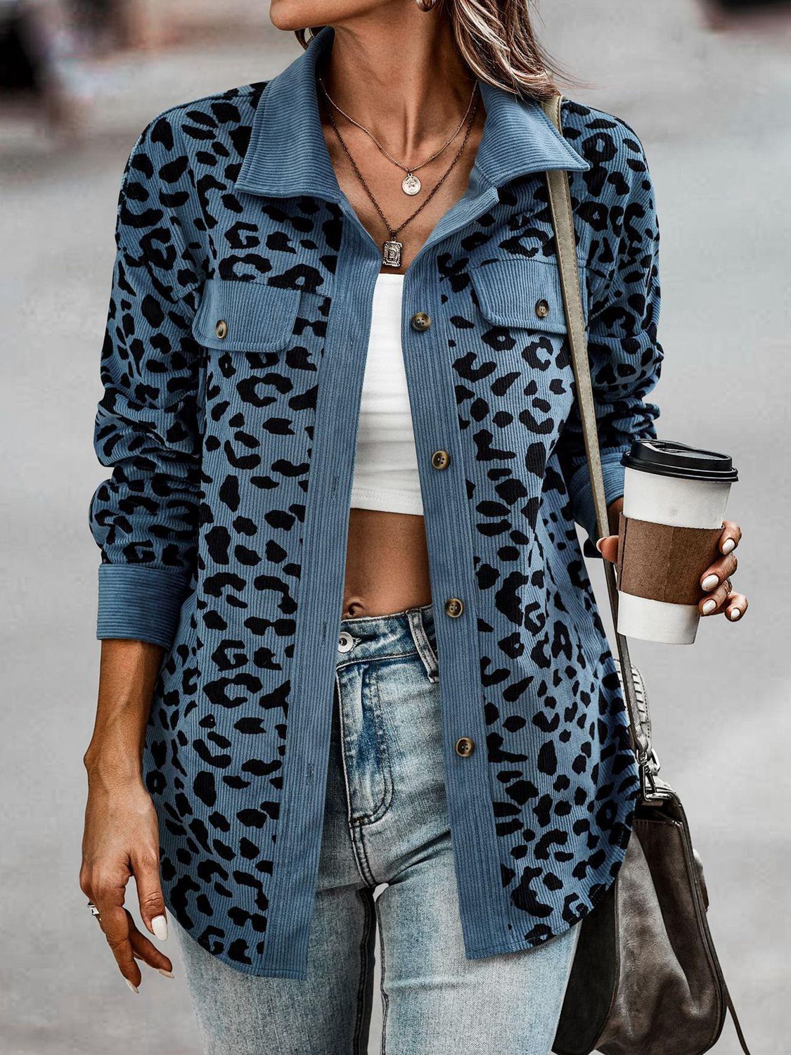 Full Size Leopard Buttoned Jacket