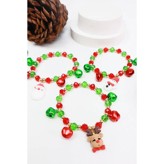 Christmas Bell Charm Beaded Bracelet