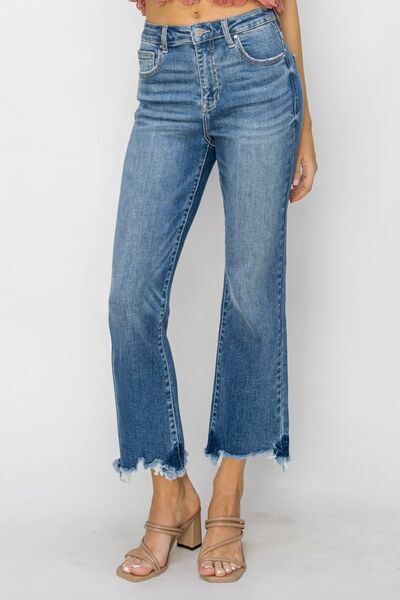 RISEN High Waist Raw Hem Flare Jeans