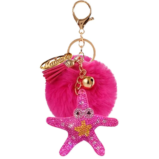 Sparkle starfish keychain with pompom