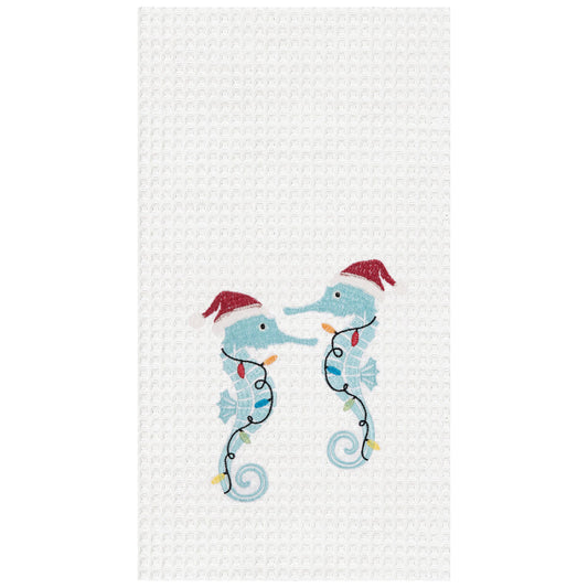 Christmas Festive Seahorses Coastal Kitchen Towel