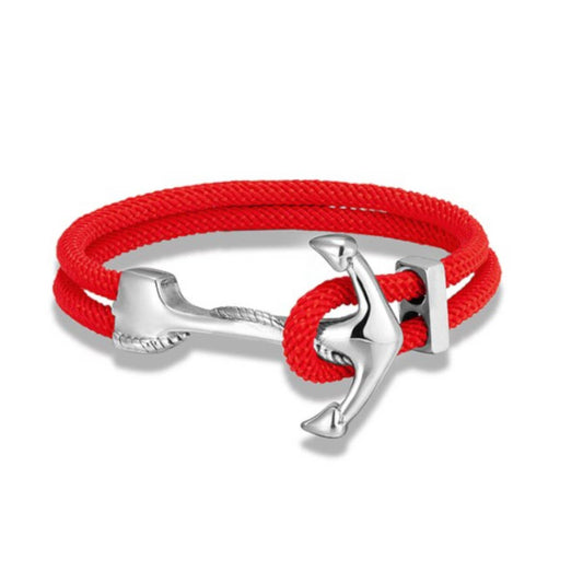 Anchor Rope Bracelet - Red: Silver