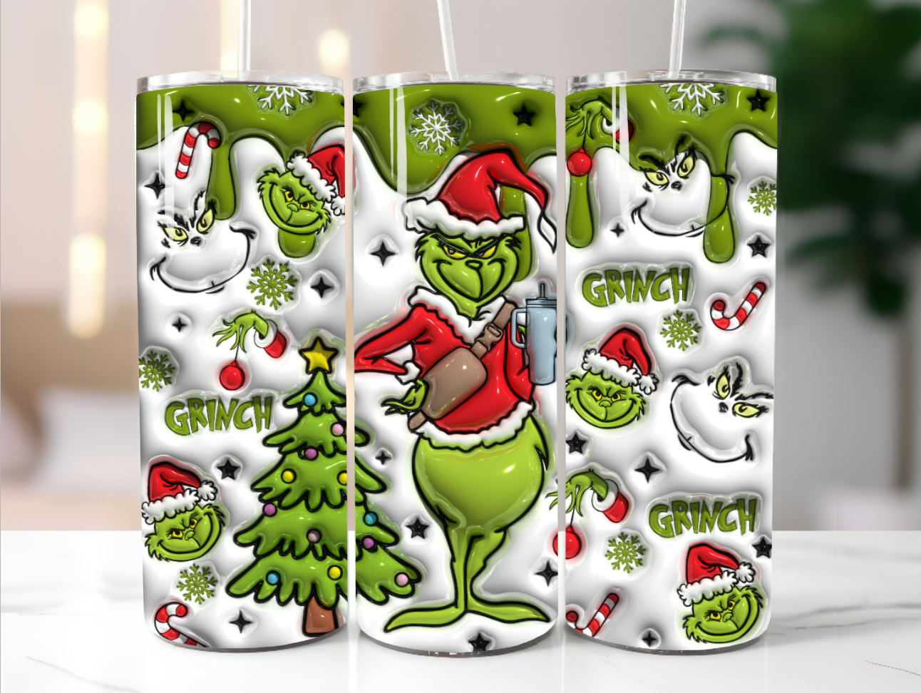 Grinch Tumbler, Green and Red Christmas 20oz 3D Tumbler